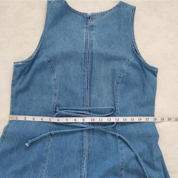 Vintage Denim Bell Maxi dress size 9 EUC Lace Up Back Pearl Buttons - Picture 11 of 11
